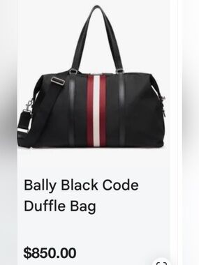 Bally Black Duffle with Red White Stripe nylon and leather nwt carryon travel